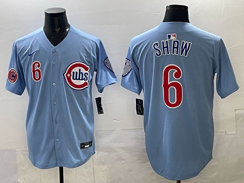 Men Chicago Cubs #6 Shaw Light blue Throwback Nike MLB 2025 jersey 02